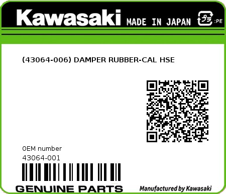 Product image: Kawasaki - 43064-001 - (43064-006) DAMPER RUBBER-CAL HSE  0