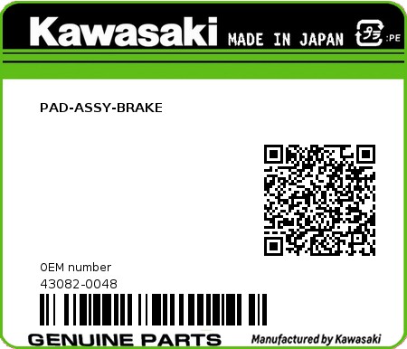Product image: Kawasaki - 43082-0048 - PAD-ASSY-BRAKE  0