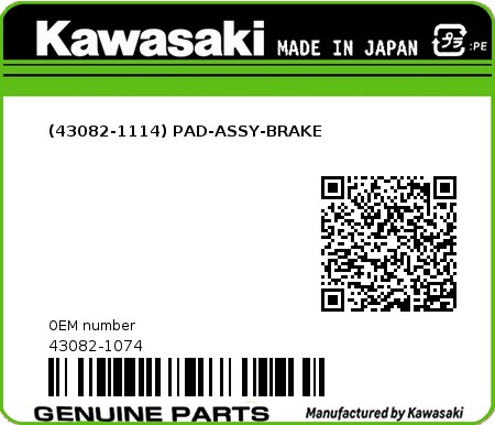 Product image: Kawasaki - 43082-1074 - (43082-1114) PAD-ASSY-BRAKE  0