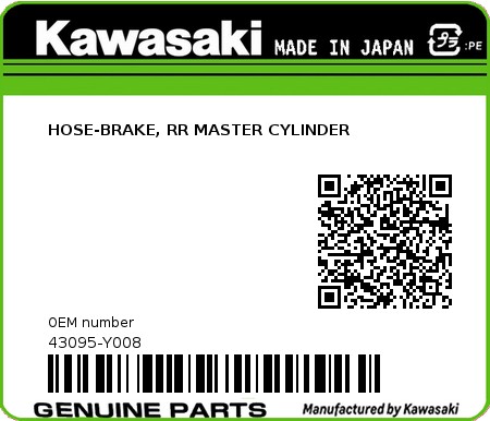 Product image: Kawasaki - 43095-Y008 - HOSE-BRAKE, RR MASTER CYLINDER  0