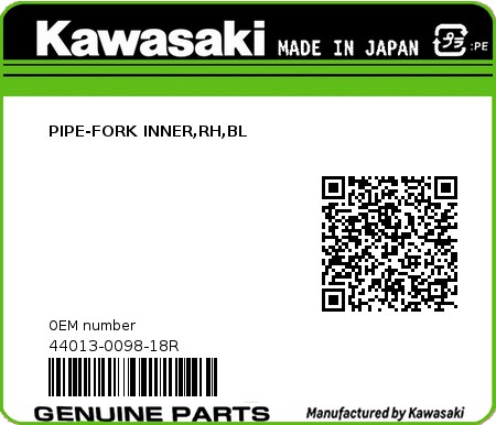 Product image: Kawasaki - 44013-0098-18R - PIPE-FORK INNER,RH,BL  0