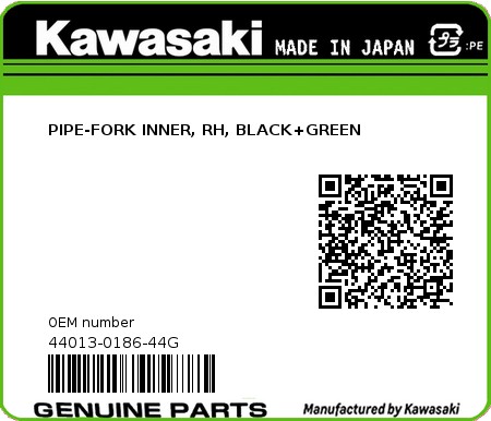 Product image: Kawasaki - 44013-0186-44G - PIPE-FORK INNER, RH, BLACK+GREEN  0