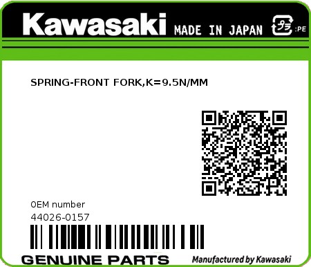 Product image: Kawasaki - 44026-0157 - SPRING-FRONT FORK,K=9.5N/MM  0