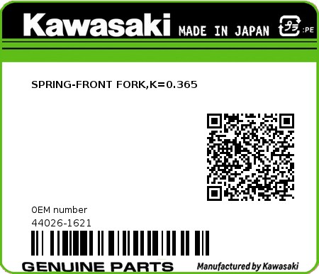 Product image: Kawasaki - 44026-1621 - SPRING-FRONT FORK,K=0.365  0