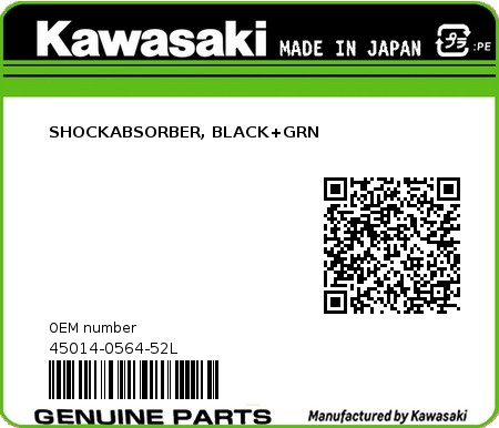 Product image: Kawasaki - 45014-0564-52L - SHOCKABSORBER, BLACK+GRN  0