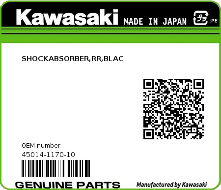 Product image: Kawasaki - 45014-1170-10 - SHOCKABSORBER,RR,BLAC  0