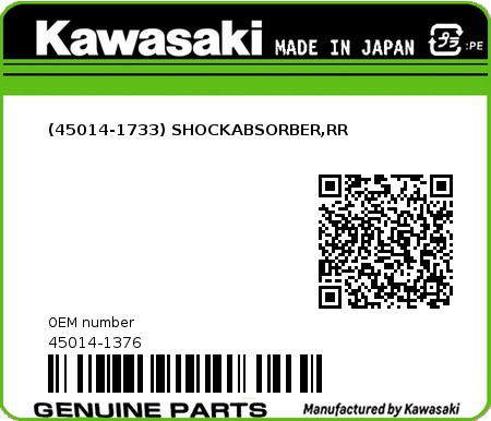Product image: Kawasaki - 45014-1376 - (45014-1733) SHOCKABSORBER,RR  0