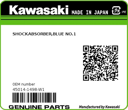 Product image: Kawasaki - 45014-1498-W1 - SHOCKABSORBER,BLUE NO.1  0