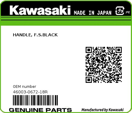 Product image: Kawasaki - 46003-0672-18R - HANDLE, F.S.BLACK  0