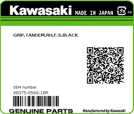 Product image: Kawasaki - 46075-0566-18R - GRIP,TANDEM,RH,F.S.BLACK  0