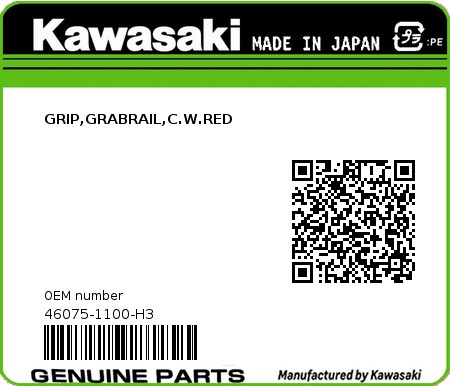 Product image: Kawasaki - 46075-1100-H3 - GRIP,GRABRAIL,C.W.RED  0