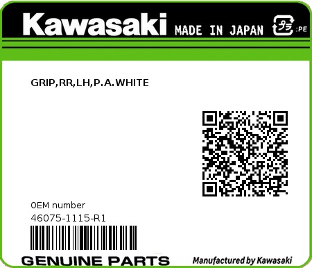 Product image: Kawasaki - 46075-1115-R1 - GRIP,RR,LH,P.A.WHITE  0