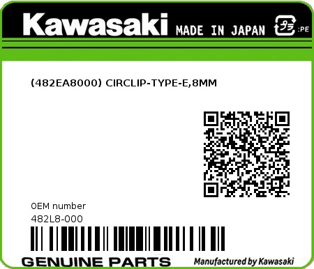 Product image: Kawasaki - 482L8-000 - (482EA8000) CIRCLIP-TYPE-E,8MM  0
