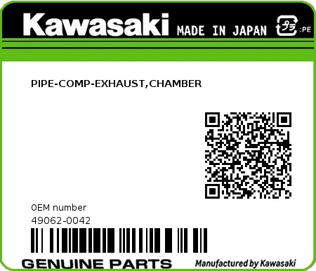 Product image: Kawasaki - 49062-0042 - PIPE-COMP-EXHAUST,CHAMBER  0