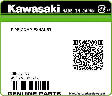 Product image: Kawasaki - 49062-3001-YR - PIPE-COMP-EXHAUST  0