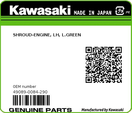 Product image: Kawasaki - 49089-0084-290 - SHROUD-ENGINE, LH, L.GREEN  0