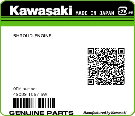 Product image: Kawasaki - 49089-1067-6W - SHROUD-ENGINE  0