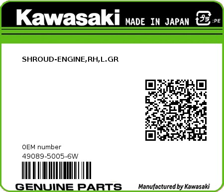 Product image: Kawasaki - 49089-5005-6W - SHROUD-ENGINE,RH,L.GR  0
