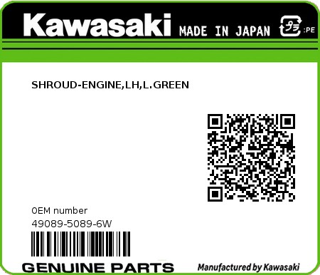 Product image: Kawasaki - 49089-5089-6W - SHROUD-ENGINE,LH,L.GREEN  0