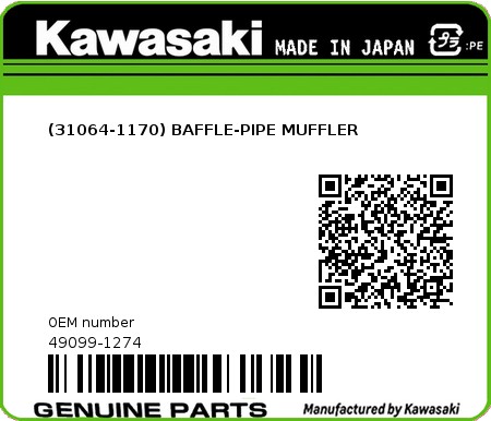Product image: Kawasaki - 49099-1274 - (31064-1170) BAFFLE-PIPE MUFFLER  0