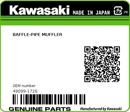 Product image: Kawasaki - 49099-1726 - BAFFLE-PIPE MUFFLER  0