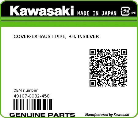 Product image: Kawasaki - 49107-0082-458 - COVER-EXHAUST PIPE, RH, P.SILVER  0