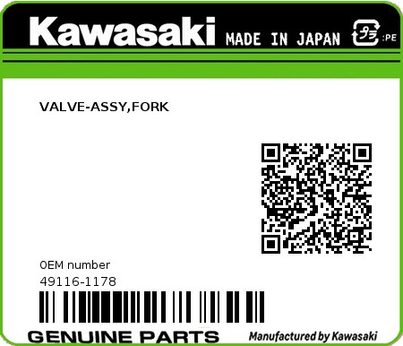Product image: Kawasaki - 49116-1178 - VALVE-ASSY,FORK  0