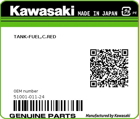 Product image: Kawasaki - 51001-011-24 - TANK-FUEL,C.RED  0
