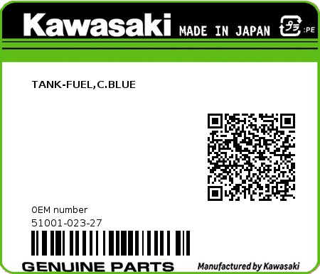 Product image: Kawasaki - 51001-023-27 - TANK-FUEL,C.BLUE  0