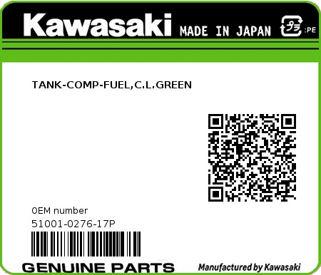 Product image: Kawasaki - 51001-0276-17P - TANK-COMP-FUEL,C.L.GREEN  0