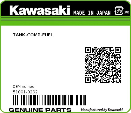 Product image: Kawasaki - 51001-0292 - TANK-COMP-FUEL  0