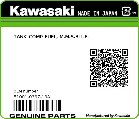 Product image: Kawasaki - 51001-0397-19A - TANK-COMP-FUEL, M.M.S.BLUE  0