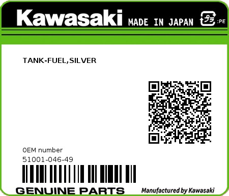 Product image: Kawasaki - 51001-046-49 - TANK-FUEL,SILVER  0