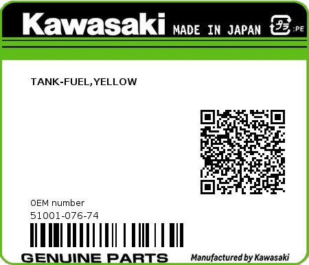 Product image: Kawasaki - 51001-076-74 - TANK-FUEL,YELLOW  0