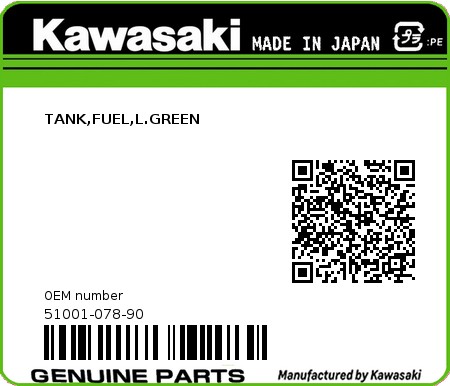 Product image: Kawasaki - 51001-078-90 - TANK,FUEL,L.GREEN  0