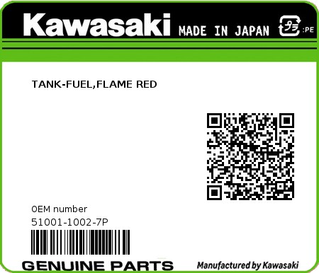 Product image: Kawasaki - 51001-1002-7P - TANK-FUEL,FLAME RED  0
