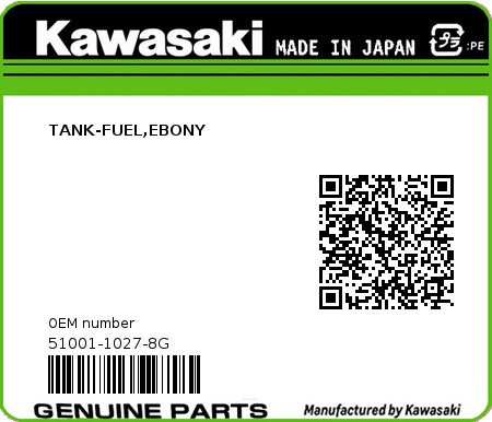 Product image: Kawasaki - 51001-1027-8G - TANK-FUEL,EBONY  0