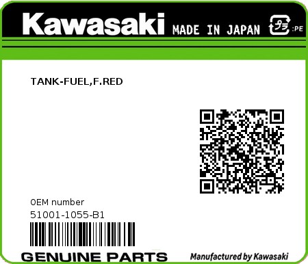 Product image: Kawasaki - 51001-1055-B1 - TANK-FUEL,F.RED  0