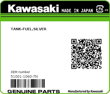 Product image: Kawasaki - 51001-1060-7N - TANK-FUEL,SILVER  0