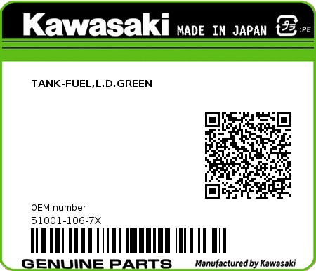 Product image: Kawasaki - 51001-106-7X - TANK-FUEL,L.D.GREEN  0
