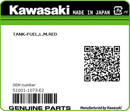 Product image: Kawasaki - 51001-1073-E2 - TANK-FUEL,L.M.RED  0
