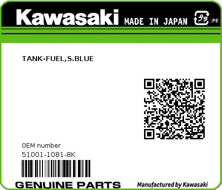 Product image: Kawasaki - 51001-1081-8K - TANK-FUEL,S.BLUE  0