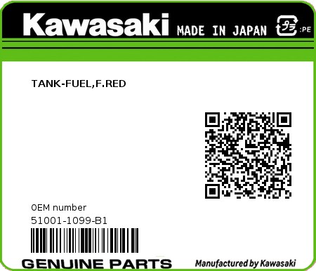 Product image: Kawasaki - 51001-1099-B1 - TANK-FUEL,F.RED  0