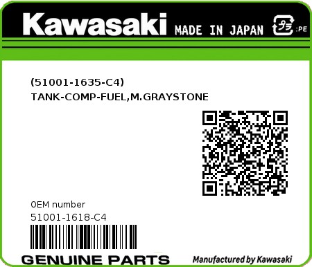 Product image: Kawasaki - 51001-1618-C4 - (51001-1635-C4) TANK-COMP-FUEL,M.GRAYSTONE  0
