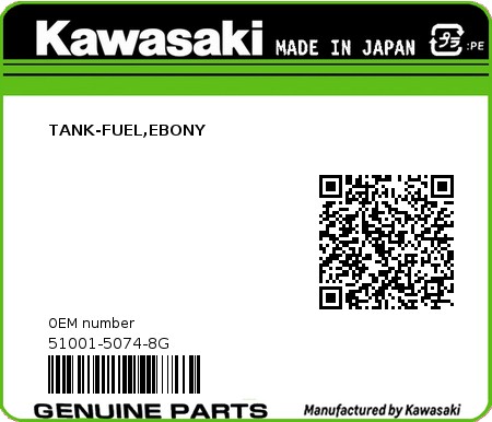 Product image: Kawasaki - 51001-5074-8G - TANK-FUEL,EBONY  0