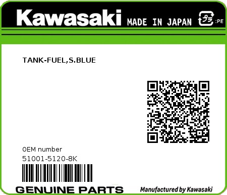 Product image: Kawasaki - 51001-5120-8K - TANK-FUEL,S.BLUE  0