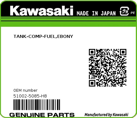 Product image: Kawasaki - 51002-5085-H8 - TANK-COMP-FUEL,EBONY  0