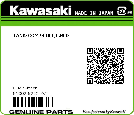 Product image: Kawasaki - 51002-5222-7V - TANK-COMP-FUEL,L.RED  0