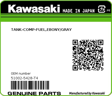 Product image: Kawasaki - 51002-5428-T4 - TANK-COMP-FUEL,EBONY/GRAY  0