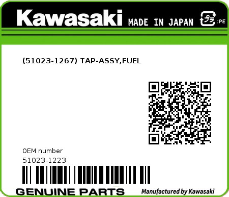 Product image: Kawasaki - 51023-1223 - (51023-1267) TAP-ASSY,FUEL  0